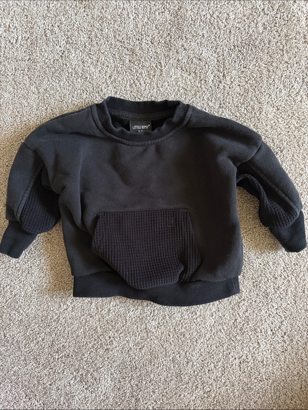 Little Bipsy Black Sweatshirt with Waffle Front Pocket